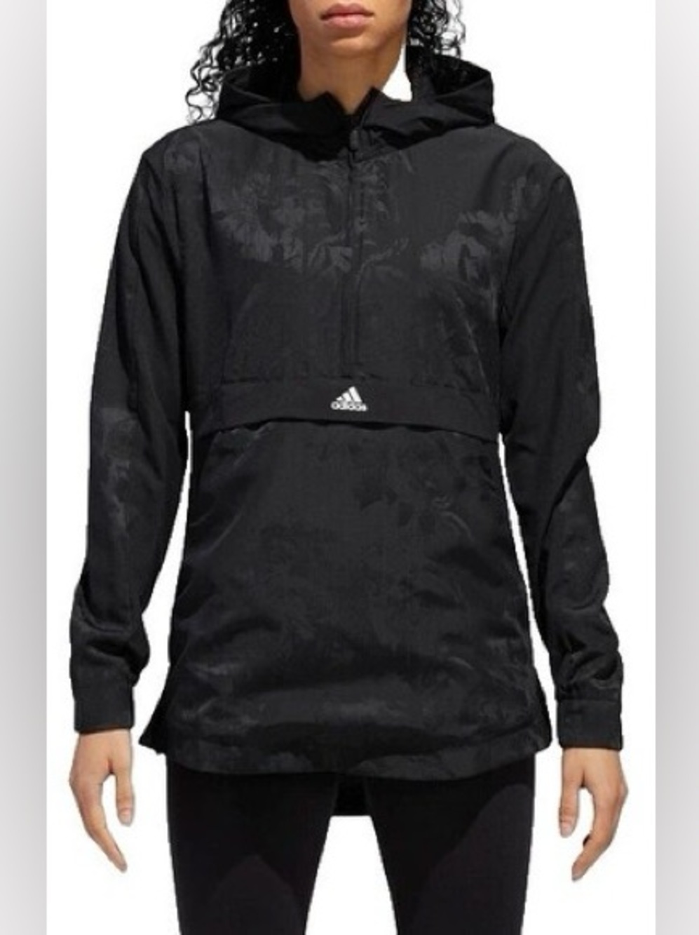 Adidas Floral Jacquard Half Zip Hooded Windbreaker Jacket Black Size M